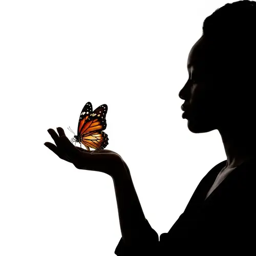 Tranquil Silhouette of African-American Woman with Butterfly