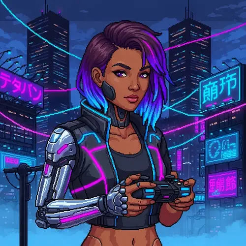 Cyberpunk Female with Gamepad - Pixel Art Design