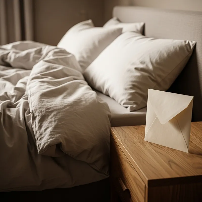 Cozy Bedroom with Nightstand, Envelope & Bed