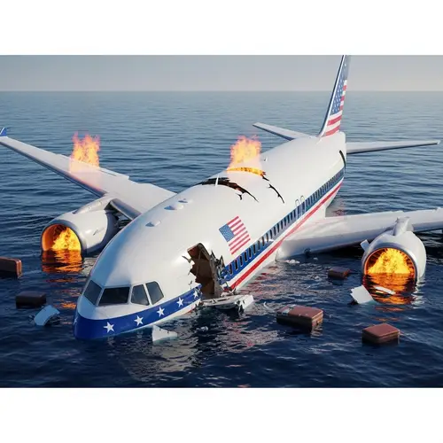 Plane Crash Disaster in the Ocean - Hyperrealistic Image