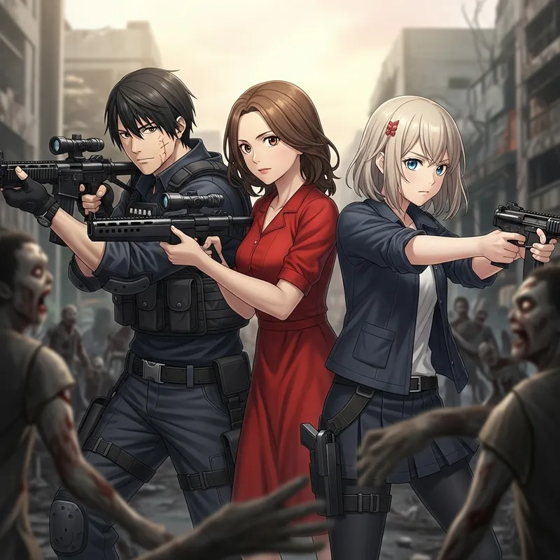 Ada Wong, Leon Kennedy and Blonde Girl Fight Off Horde of Zombies