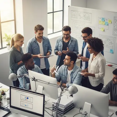 Diverse Group of Designers in Minimalist Workspace | Teamwork Scene