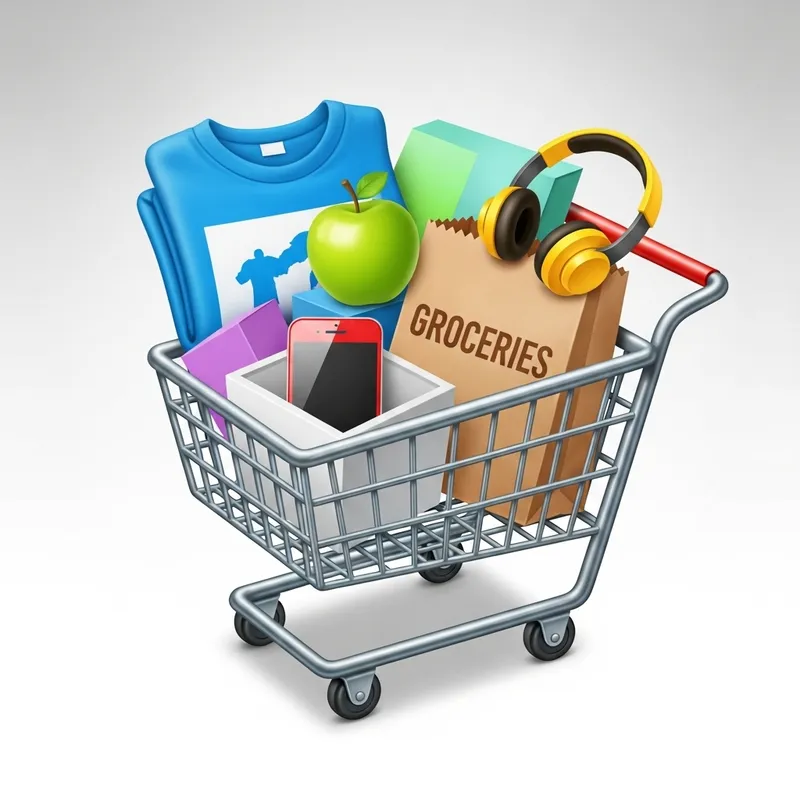 Vibrant Shopping Cart with Varied Products | Shopping Eye