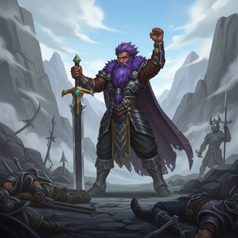 Epic Runescape Character in Battle-Torn Landscape