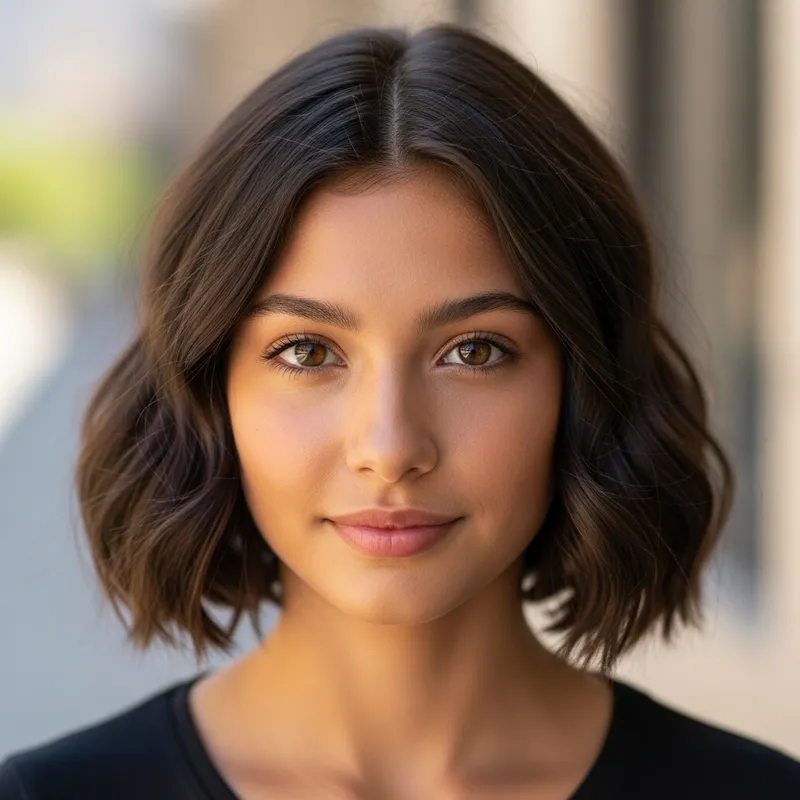 Brunette with Medium Wavy Hair and Tan Skin