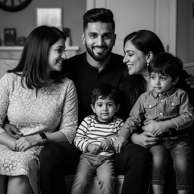 Professional Athlete Sunil Chhetri with Family: Dramatic Portrait in Black-and-White