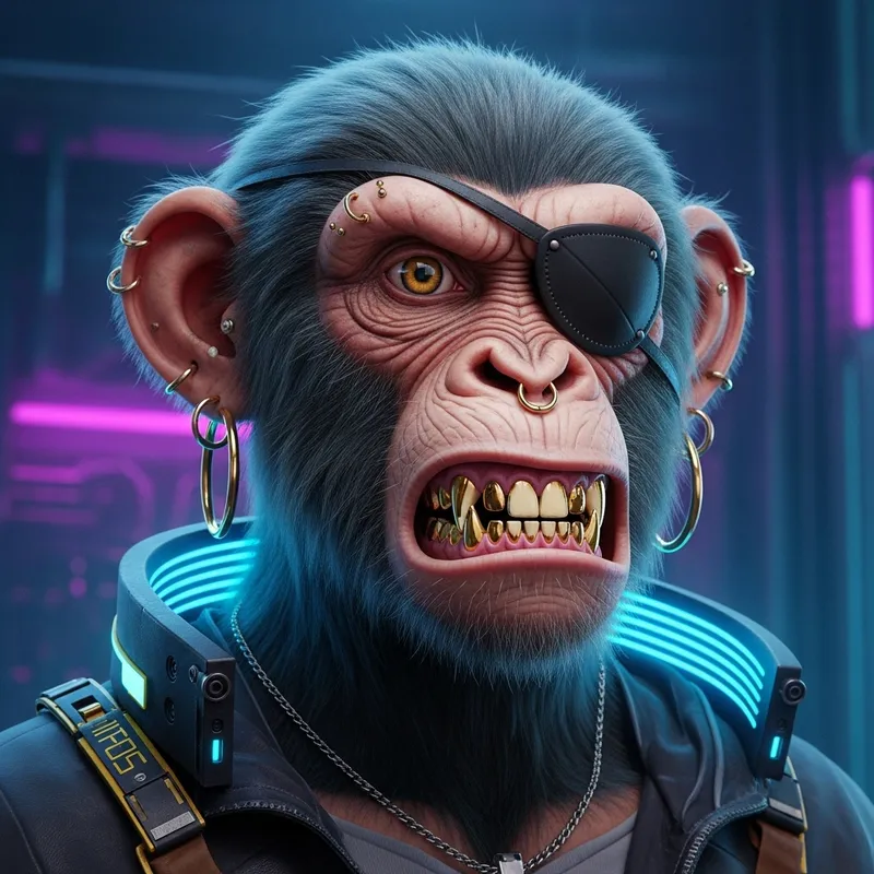Angry Monkey Portrait with Cyberpunk Aesthetic | Hyperrealistic Art