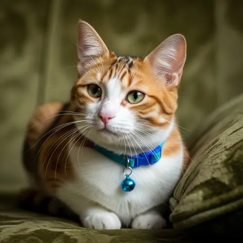 Silken Fur Cat with Emerald Eyes on Green Velvet Sofa