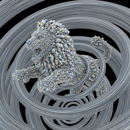 Futuristic Optics Lion Art: Silver & Gold Crystal 3D Rendering