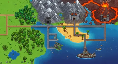 Pixel Art Level Selector Screen Scenery: Adventure Landscape