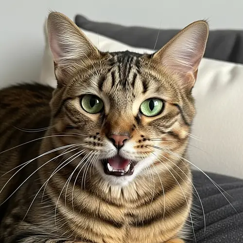 Stunning Espresso Brown Domestic Long-Haired Cat in Mid-Yawn