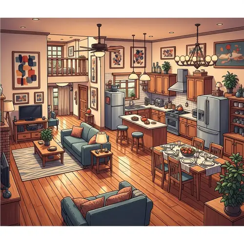 Modern House Interior with Spacious Living Room & Cozy Kitchen