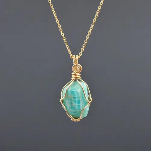 Amazonite Crystal Wire Wrap Necklace - Handcrafted Jewelry