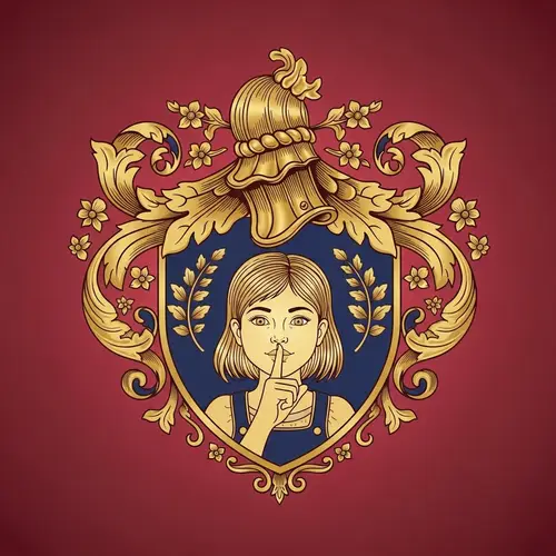 Heart-shaped Gold Coat of Arms | Intricate Emblem with Girl in Playful Pose