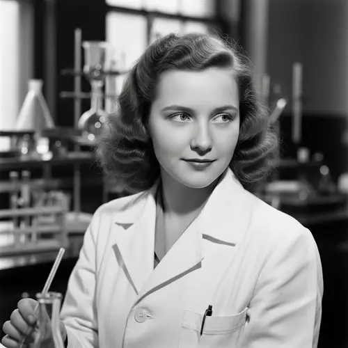 Intelligent Curiosity in Vintage Style: Young Woman in Lab Coat