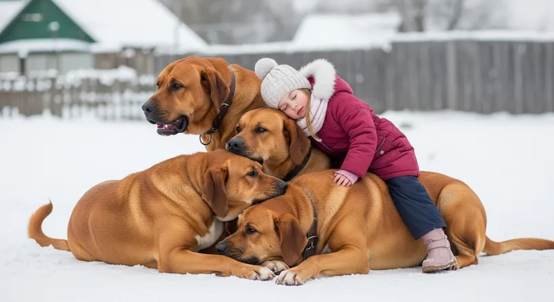 Ginger Dogs Protect Little Girl in Snowy Village | Heartwarming Scene