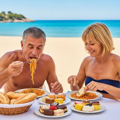 Beach Dining | Middle-aged Man & Woman Enjoy Hearty Meal