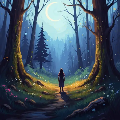 Mystical Twilight Setting in Forest - Impressionism Art Style