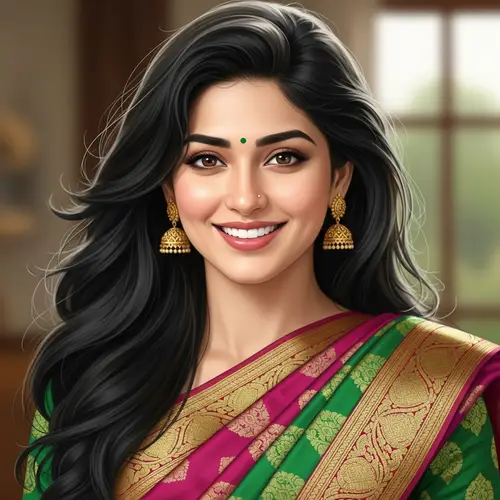 South Asian Woman in Vibrant Saree | Enigmatic Beauty
