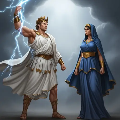 Dramatic Depiction of Zeus and Hera in Striking Conflict