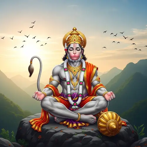 Tranquil Hanuman Meditation Atop Mountain