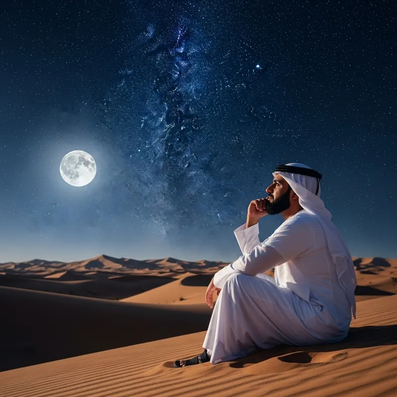 Mesmerizing Middle-Eastern Genius Stargazing in Secluded Desert
