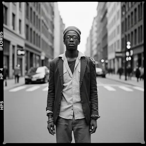 Vintage Black and White Street Photography - Unique Young Man in Ilford HP5 Style