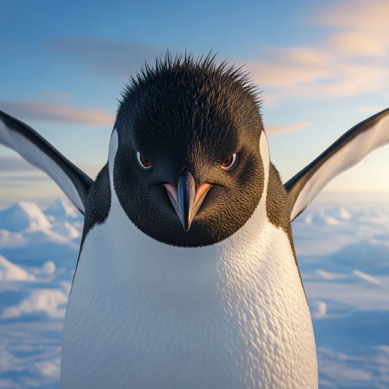 Intense Angry Penguin in Arctic Landscape