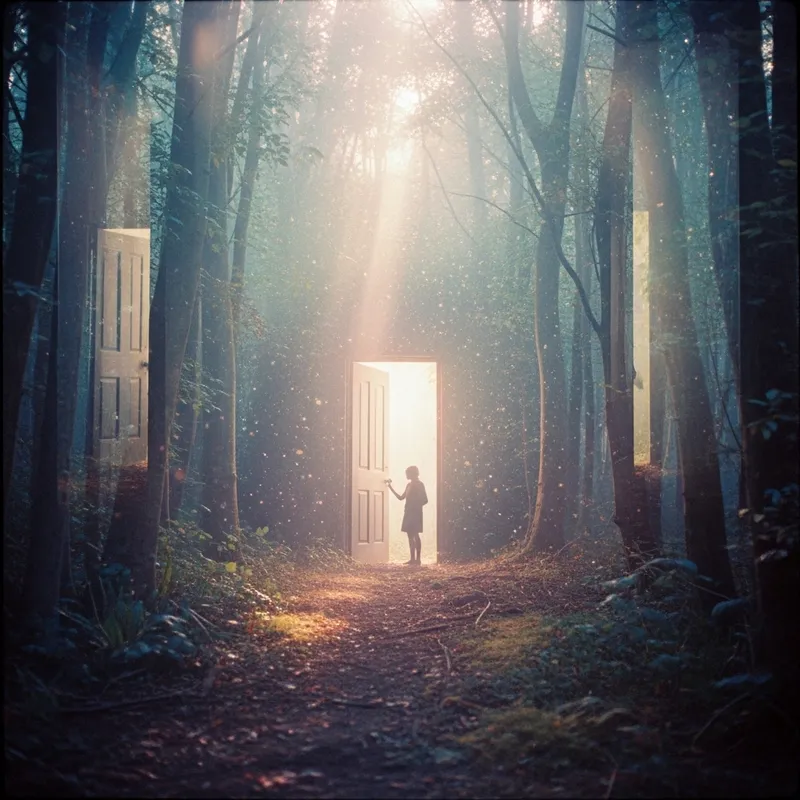 Enchanting Forest Scene with Hidden Doorway | Dreamy Pastel Colors