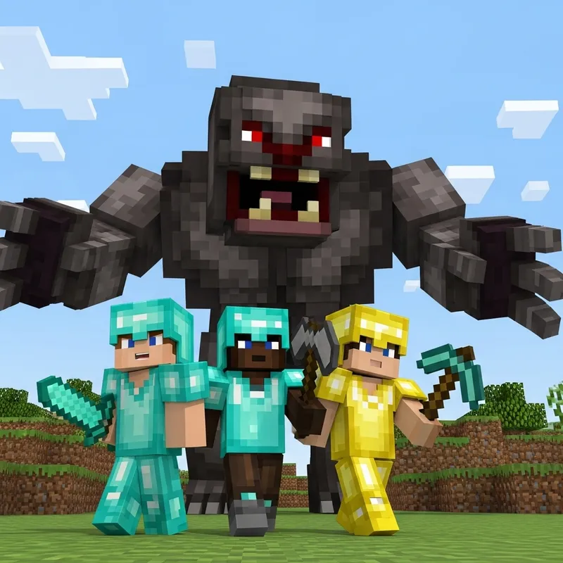 Survival of Trio in Pixelated Minecraft World