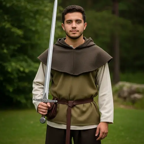 20-Year-Old Hispanic Male in Medieval Attire | Earthy Tone Clothing