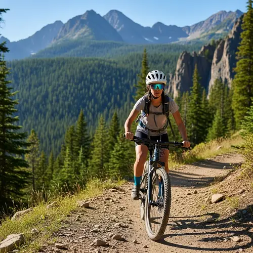 Hispanic Woman Riding Bicycle in Majestic Mountain Landscape