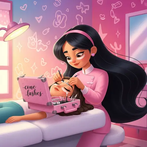 Pixar-Style Beauty Scene with Cone Lashes