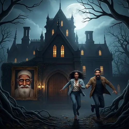 Haunted Mansion with Creepy Indian Painting