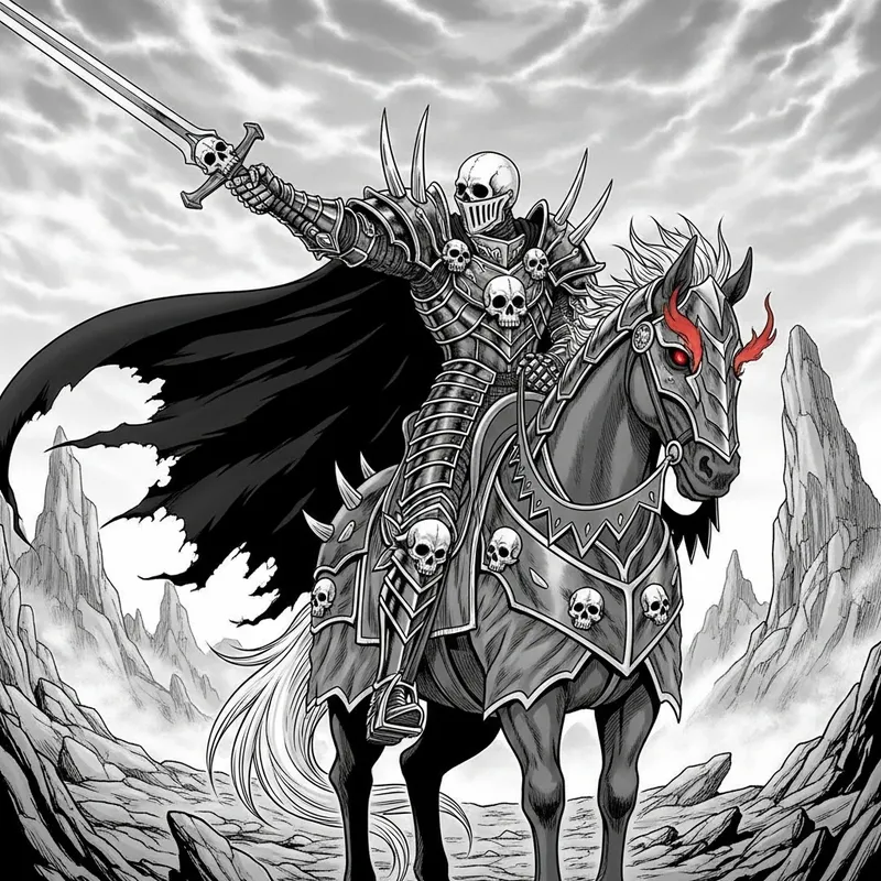 Berserker Skull Knight on Horse - Manga Art