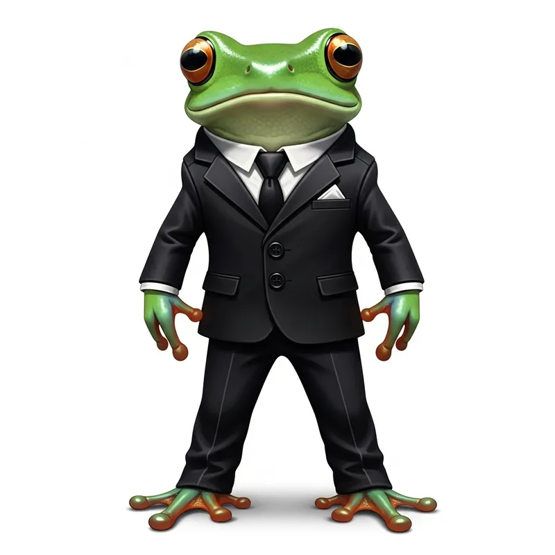 Frog in Elegant Green Suit - Striking Black Attire Frog in Elegant Green Suit - Striking Black Attire