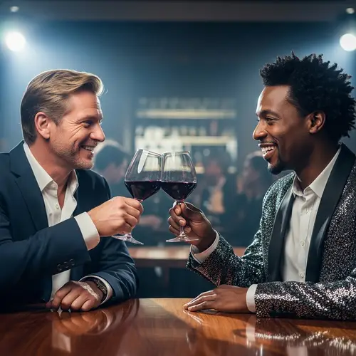Business Figure and Musician Cheers with Wine | Website