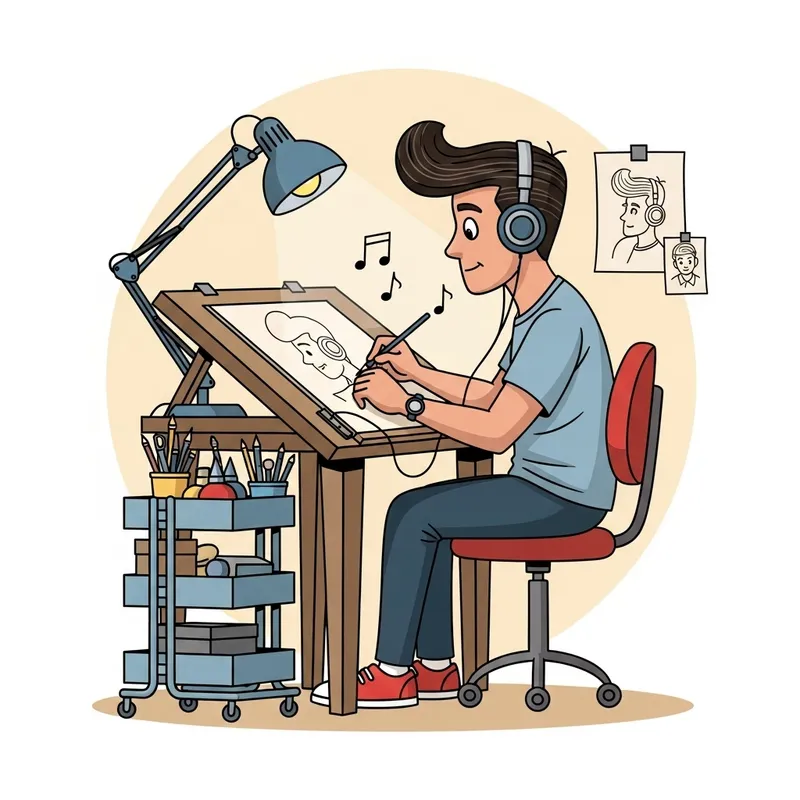 Retro Artist Drawing - Vintage Style Illustrator Working