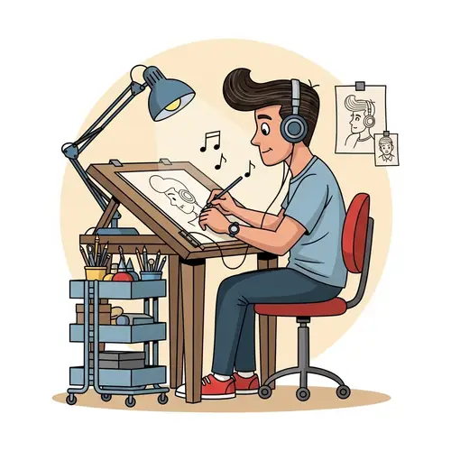 Hispanic Cartoonist in 1950s Style - Sketching Illustration