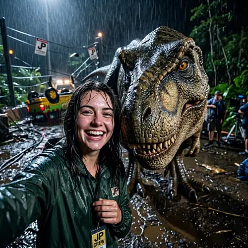 Epic Selfie with a Lifelike T-Rex from Jurassic Park