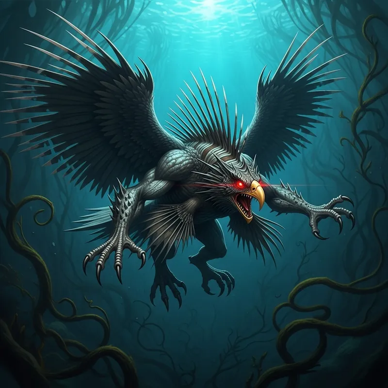 Fearsome Sea Eagle-Lionfish Hybrid Creature