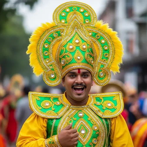 Vibrant Bacao Festival Costume in Yellow and Green