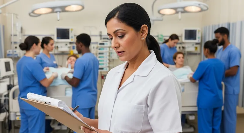 Master Nursing Pro - Expert Female Nurse Reviewing Charts in Hospital Setting Master Nursing Pro - Expert Female Nurse Reviewing Charts in Hospital Setting