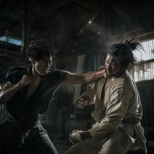 Dynamic Martial Arts Fight Scene in Action