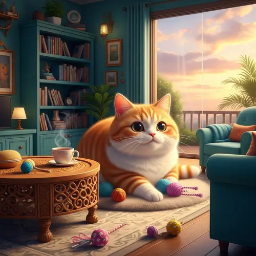 Cozy Vibes: Chubby Cat Relaxing in Warm Indoor Haven