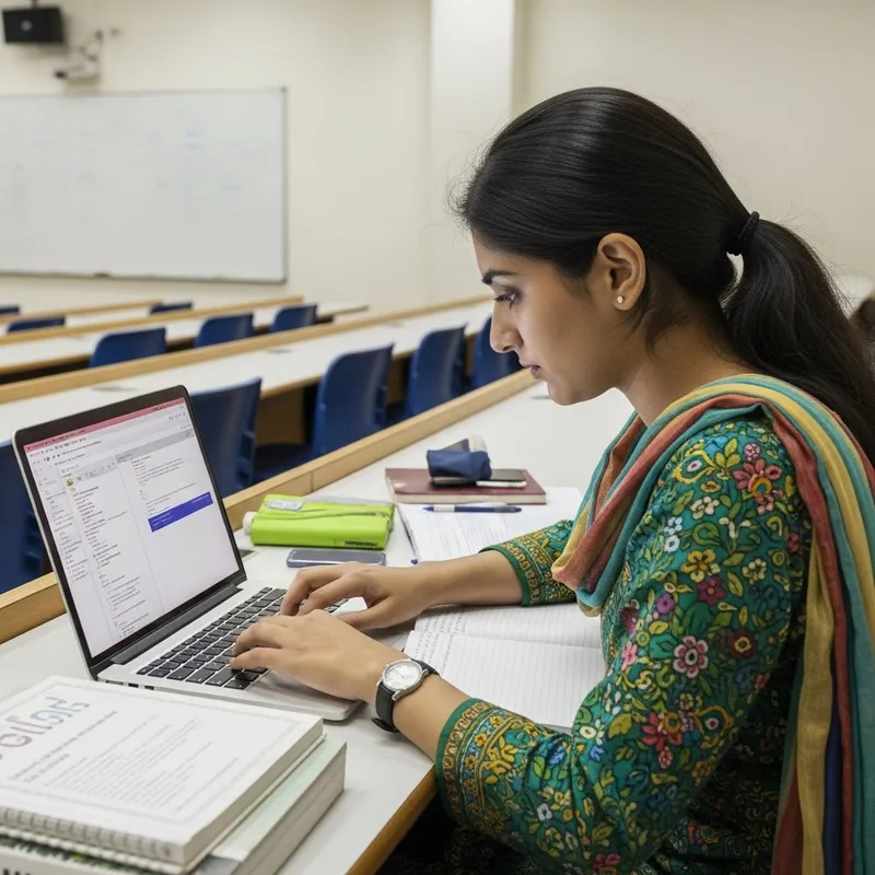 Girl in Pakistani University Working on Laptop Girl in Pakistani University Working on Laptop