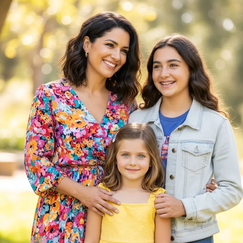 Smiling Multicultural Mother with Daughters | Genuine Family Bond