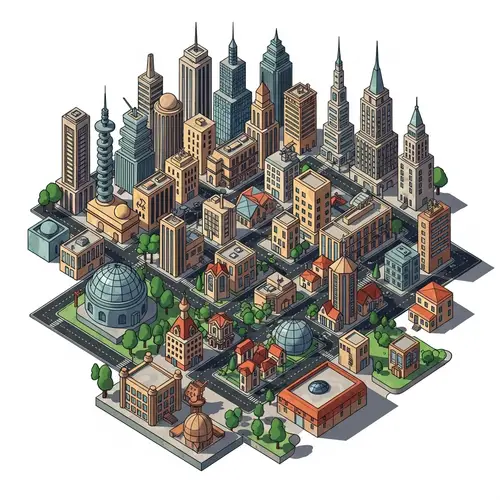 Abstract Cityscape: A Whimsical Urban Mosaic