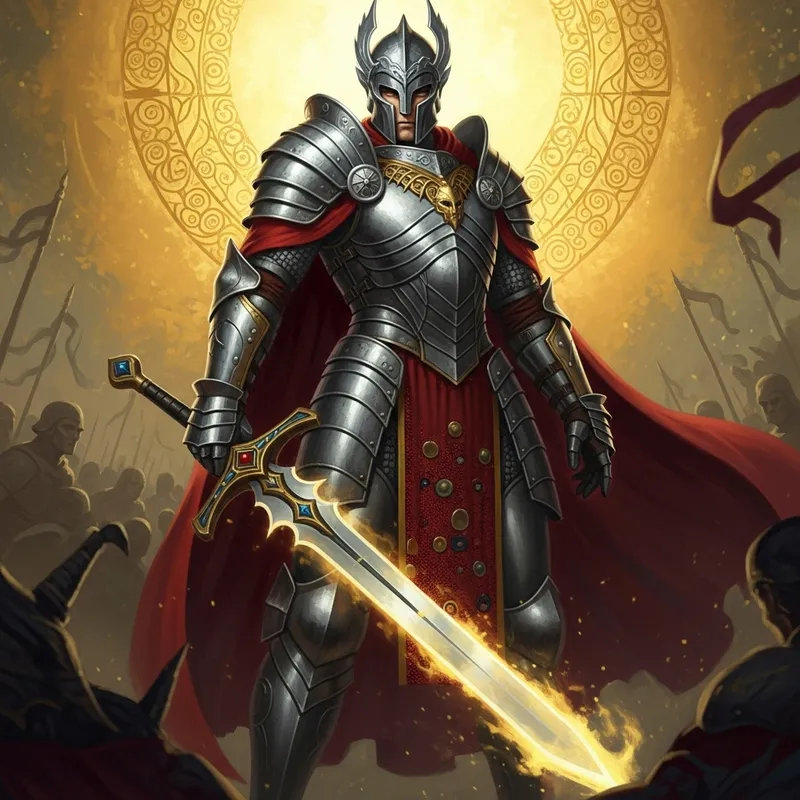 Majestic Warrior Stands Tall in Golden Era Battle - Digital Painting