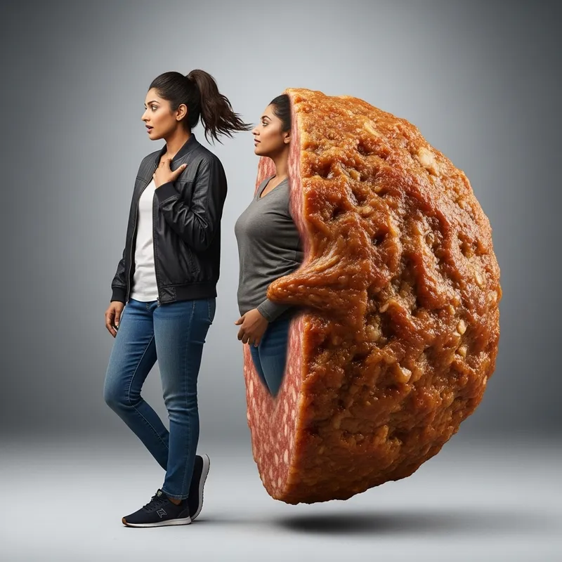 Woman Fused with a Meatball: A Surreal Transition